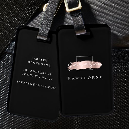 Chic Brush Stroke Black Imitats Rose Gold Monogram Gepäckanhänger