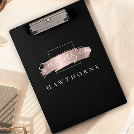 Chic Brush Stroke Black Imitats Rose Gold Monogram Klemmbrett