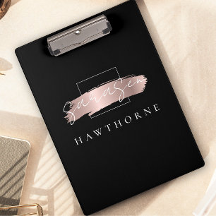 Chic Brush Stroke Black Imitats Rose Gold Monogram Klemmbrett