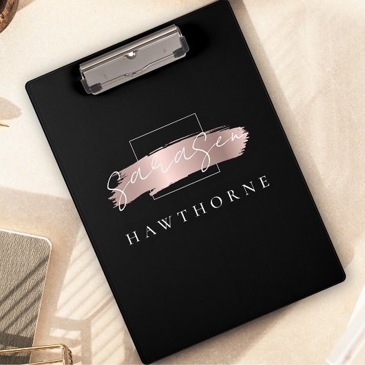 Chic Brush Stroke Black Imitats Rose Gold Monogram Klemmbrett