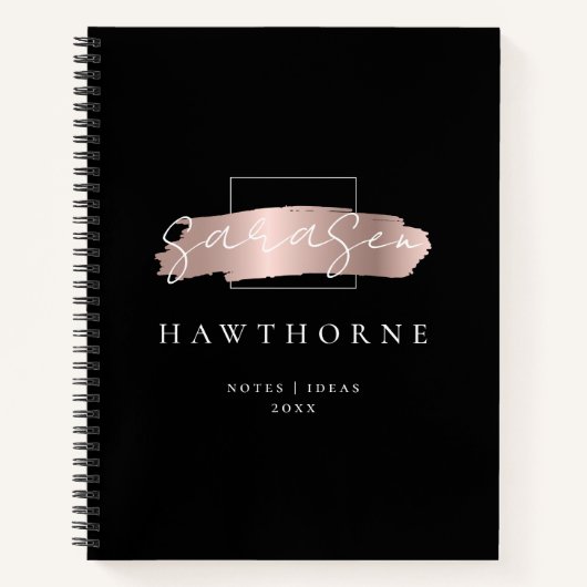 Chic Brush Stroke Black Imitats Rose Gold Monogram Notizblock (Vorderseite)