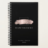 Chic Brush Stroke Black Imitats Rose Gold Monogram Planer (Vorderseite)