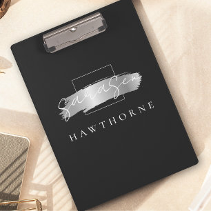 Chic Brush Stroke Black Imitats Silver Brush Monog Klemmbrett