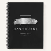 Chic Brush Stroke Black Imitats Silver Brush Monog Notizblock (Vorderseite)