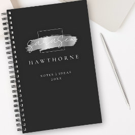 Chic Brush Stroke Black Imitats Silver Brush Monog Notizblock