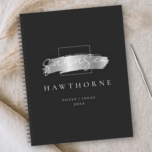 Chic Brush Stroke Black Imitats Silver Brush Monog Notizblock