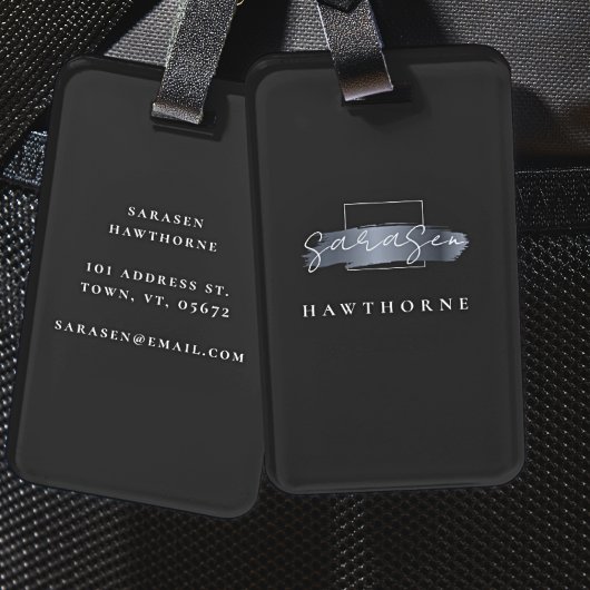 Chic Brush Stroke Black Imitats Silver Gray Monogr Gepäckanhänger