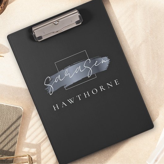 Chic Brush Stroke Black Imitats Silver Gray Monogr Klemmbrett