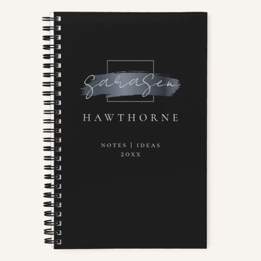 Chic Brush Stroke Black Imitats Silver Gray Monogr Notizblock (Vorderseite)