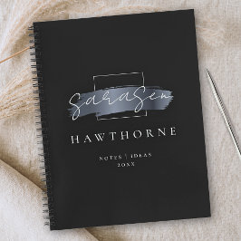 Chic Brush Stroke Black Imitats Silver Gray Monogr Notizblock