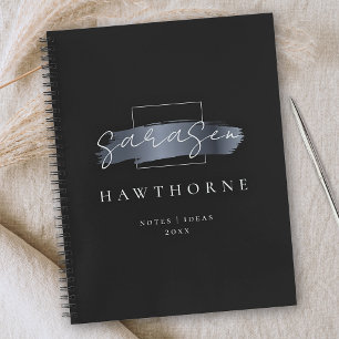 Chic Brush Stroke Black Imitats Silver Gray Monogr Notizblock