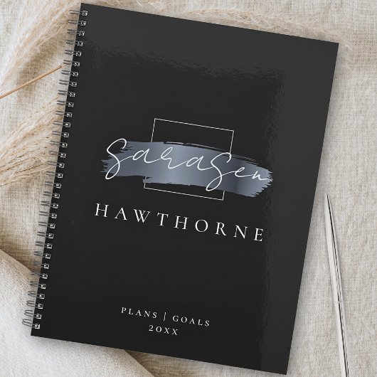 Chic Brush Stroke Black Imitats Silver Gray Monogr Planer