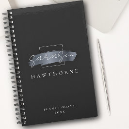 Chic Brush Stroke Black Imitats Silver Gray Monogr Planer