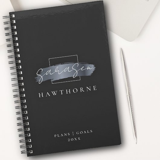 Chic Brush Stroke Black Imitats Silver Gray Monogr Planer