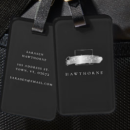 Chic Brush Stroke Black Imitats Silver Monogram Gepäckanhänger