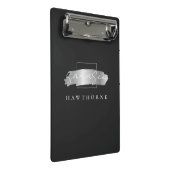 Chic Brush Stroke Black Imitats Silver Monogram Mini Klemmbrett (Schrägansicht)