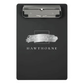 Chic Brush Stroke Black Imitats Silver Monogram Mini Klemmbrett (Vorderseite)