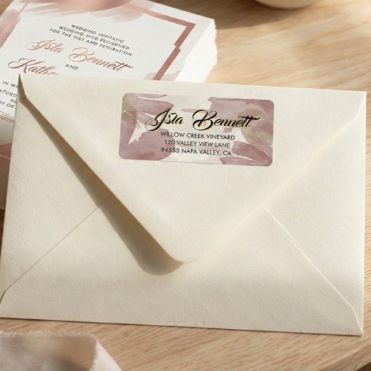 Chic Brush Stroke | Faux Rose Gold on White Label Adressaufkleber