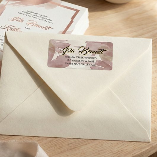 Chic Brush Stroke | Faux Rose Gold on White Label Adressaufkleber