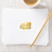 Chic Brush Stroke Gold White Monogram Black Script Adressaufkleber (Insitu)