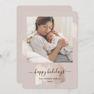 Chic Brush Stroke Happy Holidays Foto Weihnachte Feiertagskarte