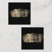 Chic Brush Stroke | Imitate Gold in Schwarz Quadratische Visitenkarte (Vorne/Hinten)