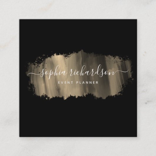 Chic Brush Stroke | Imitate Gold in Schwarz Quadratische Visitenkarte (Vorderseite)