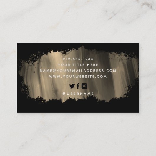 Chic Brush Stroke | Imitate Gold in Schwarz Visitenkarte (Rückseite)