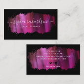 Chic Brush Stroke | Imitate rosa auf schwarz Visitenkarte (Vorne/Hinten)