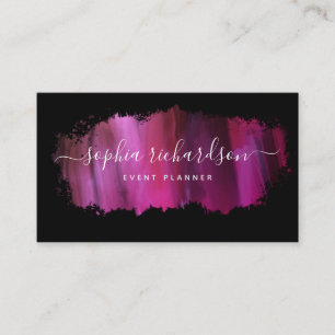 Chic Brush Stroke   Imitate rosa auf schwarz Visitenkarte