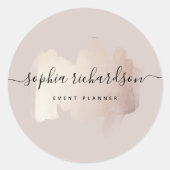 Chic Brush Stroke | Imitate Rose Gold auf neutrale Runder Aufkleber (Vorderseite)