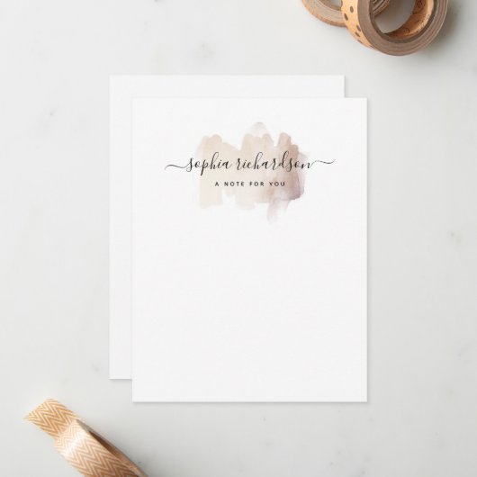 Chic Brush Stroke | Imitate Rose Gold auf Weiß Mitteilungskarte (Vorderseite/Rückseite Beispiel)