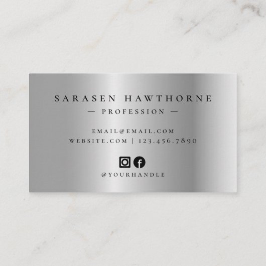 Chic Brush Stroke Imitate Silver Elegante Schwarz Visitenkarte (Rückseite)