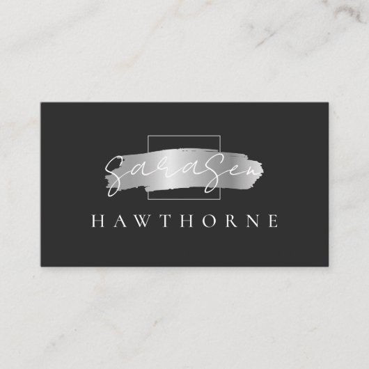 Chic Brush Stroke Imitate Silver Elegante Schwarz Visitenkarte (Vorderseite)