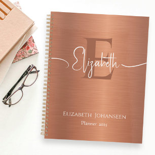 Chic Brushed Copper Metal Mit Monogramm White Scri Planer