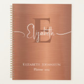 Chic Brushed Copper Metal Mit Monogramm White Scri Planer (Vorderseite)