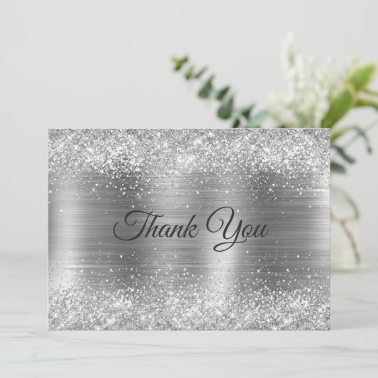 Chic brushed Metal silber Imitate glitten Dankeskarte (Stehend Vorderseite)