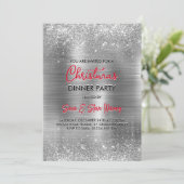 Chic brushed Metal Silber Imitate Glitzer Weihnach Einladung (Stehend Vorderseite)