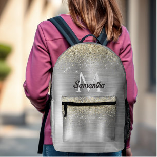 Chic brushed Metal silberne Imitate Glitzer Bedruckter Rucksack