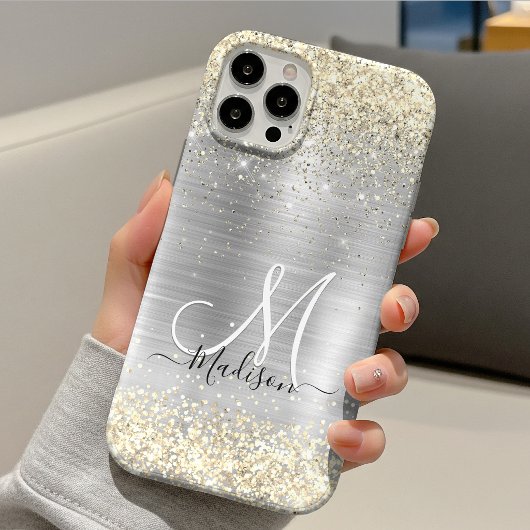 Chic brushed Metal silberne Imitate Glitzer Case-Mate iPhone Hülle