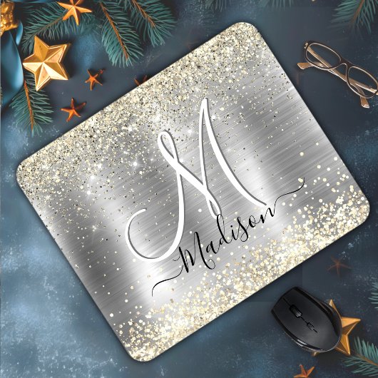Chic brushed Metal silberne Imitate Glitzer Mousepad