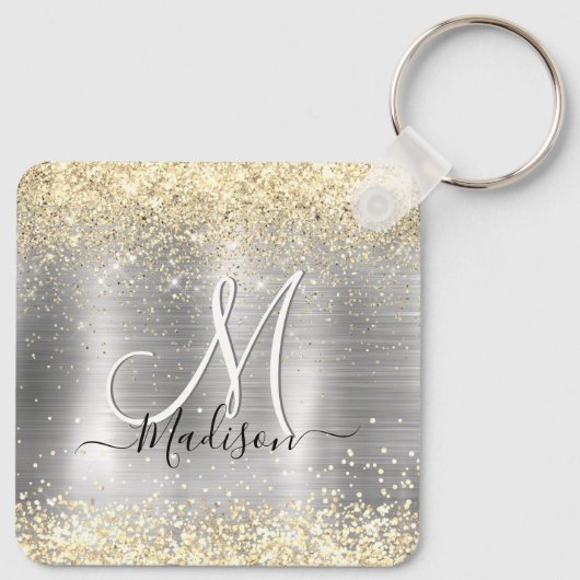 Chic brushed Metal silberne Imitate Glitzer Schlüsselanhänger (Rückseite)