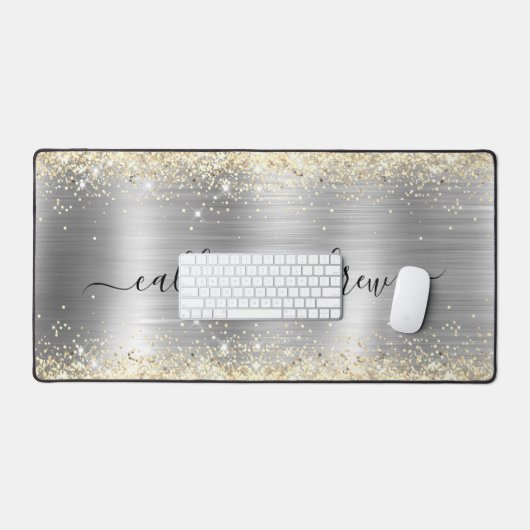Chic brushed Metal silberne Imitate Glitzer Schreibtischunterlage (Tastatur & Maus)