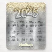 Chic brushed silver gold glitter 2025 calendar mousepad (Vorne)