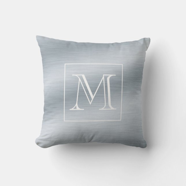 Chic Brushed Silver Monogram Kissen (Vorderseite)