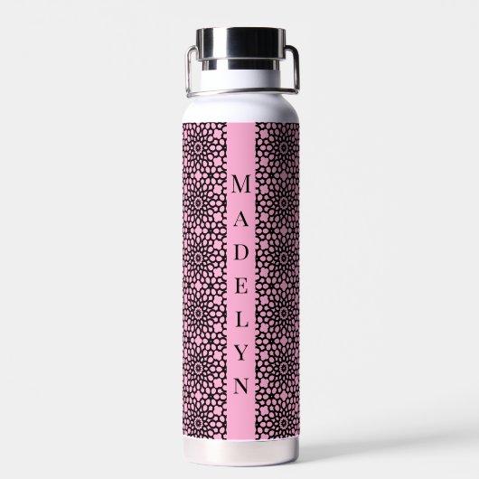 Chic Bubblegum Pink & Black Geometric Muster Trinkflasche (Rückseite)