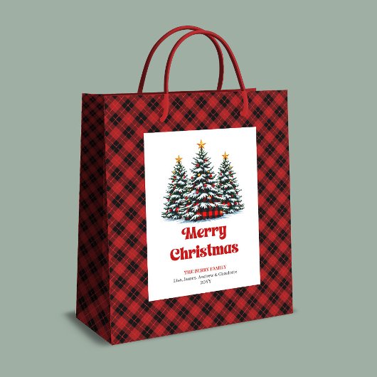 Chic buffalo plaid tree Christmas bag personalized Mittlere Geschenktüte