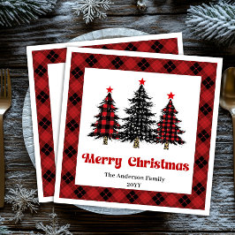 Chic Buffalo Plaid Tree Christmas Napkins Serviette