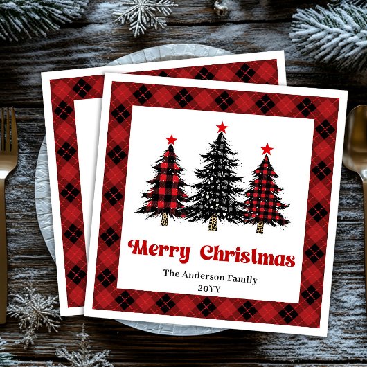 Chic Buffalo Plaid Tree Christmas Napkins Serviette