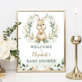 Chic Bunny Rabbit Greenerity Gold Wreath Willkomme Poster